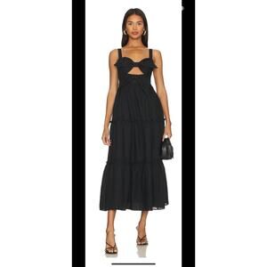 CAMI NYC Black Kaylyn Sleeveless Bow Tiered Cutout Midi Dress, Size M, NWOT